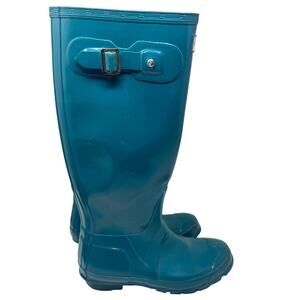 Hunter Original Gloss Tall Rain Boots‎ Rubber W23018 Blue Green 5M/6F